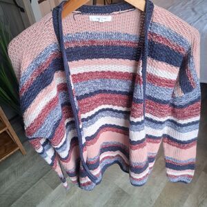 Maurices Women Large Open Front Striped Long Sleeve Cardigan 100% Cotton